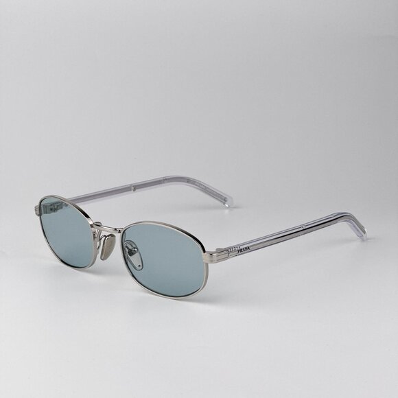Prada Sunglasses – Silver Oval Frame Azure Lenses | Model PRB53S 1BC40N - Picture 6 of 11